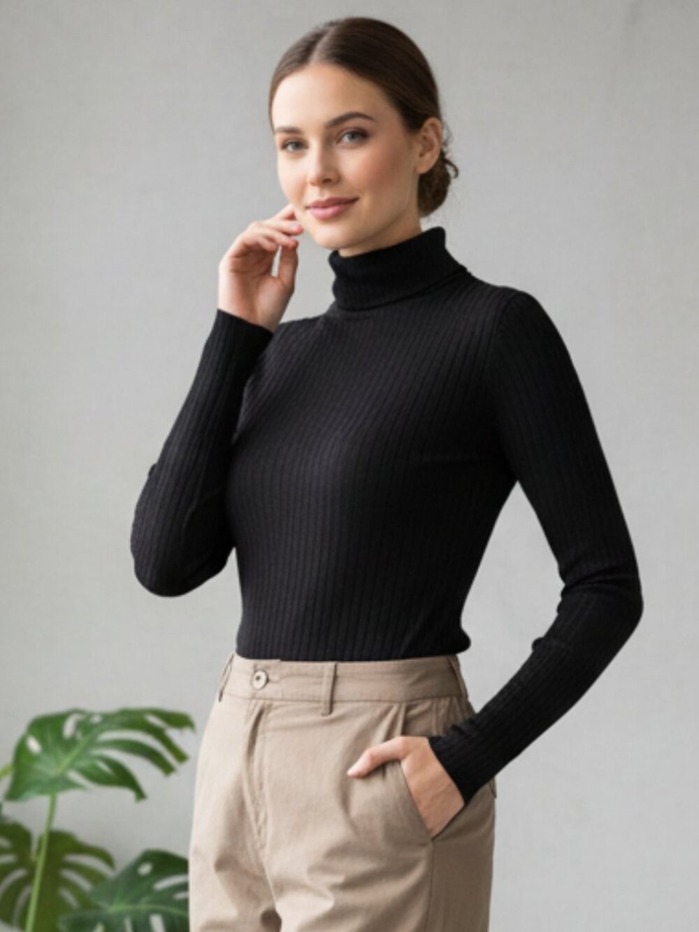 Elie Tahari Ribbed Stretch Turtleneck Top Black XS NWT Designer Repaired